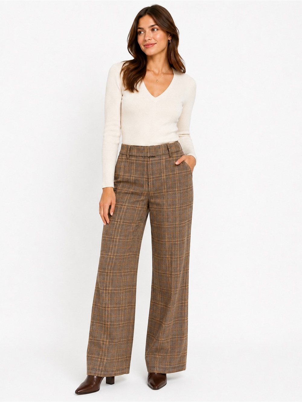 Faconnable Women’s 10 Plaid 100% Wool Dress Pants NWT Brown Chocolate $275